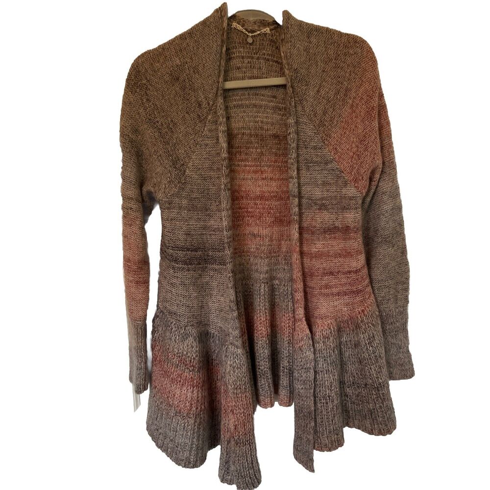 Knitted & Knotted Womens Cardigan Sweater Sz M Multi Color Fuzzy Cozy Ruffle
